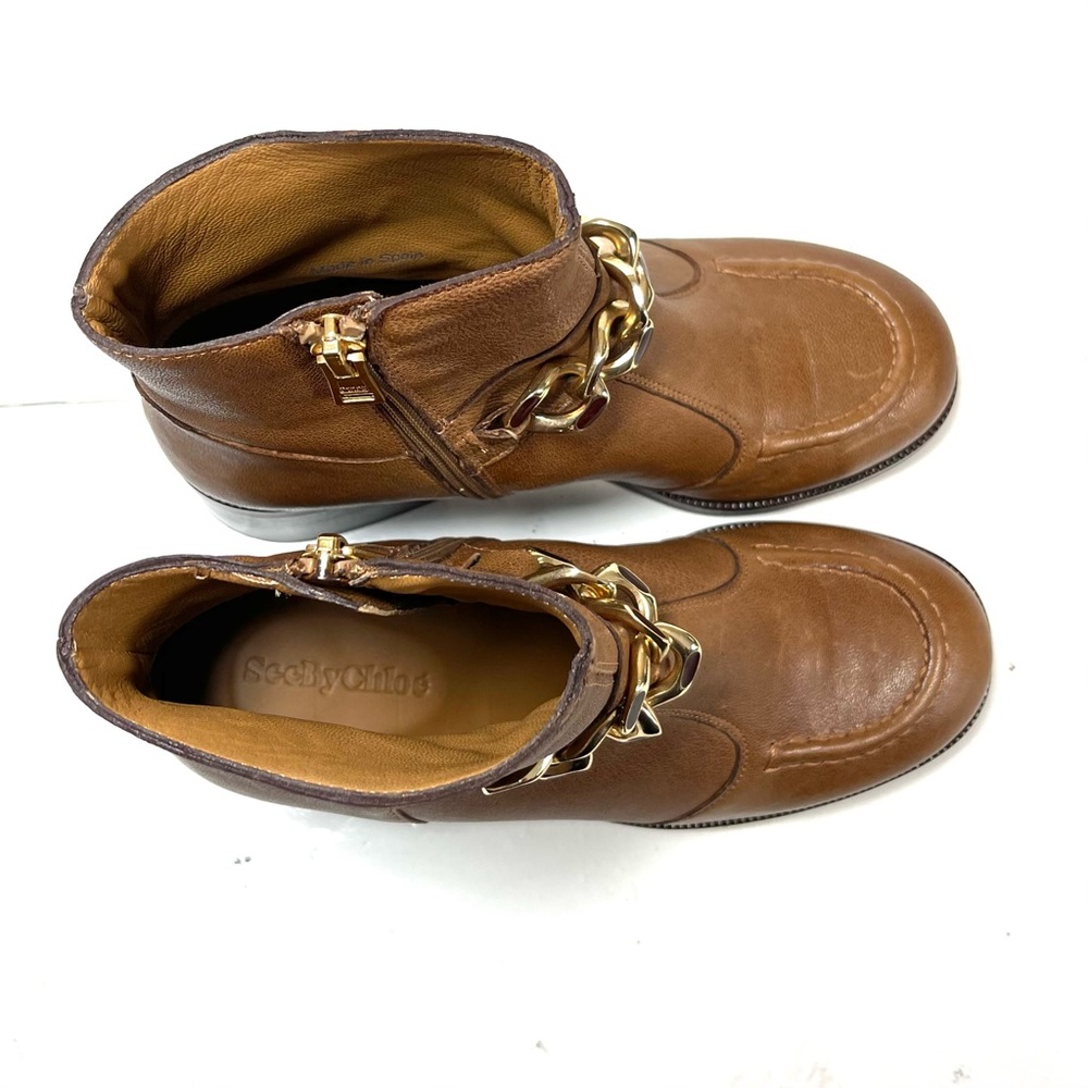 See By Chloe Mahe Women’s Ankle Boots Brown Gold Chain Embellished Size 36 US 5 - Picture 12 of 12